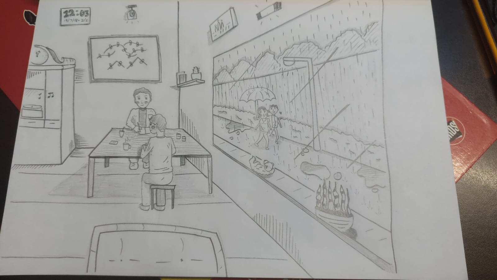 A Rainy Evening at a Cafe — sketch by a DShala UCEED student