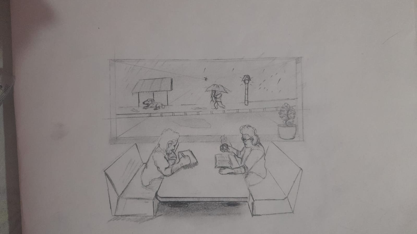 A Rainy Evening at a Cafe — sketch by a DShala UCEED student
