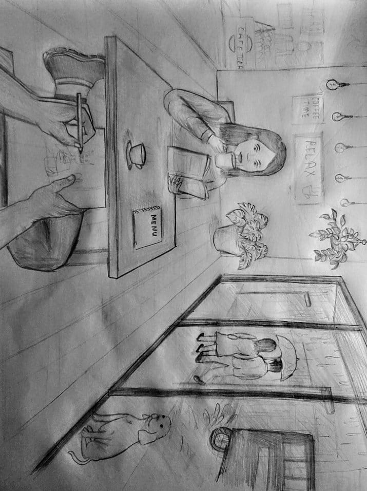 A Rainy Evening at a Cafe — sketch by a DShala UCEED student