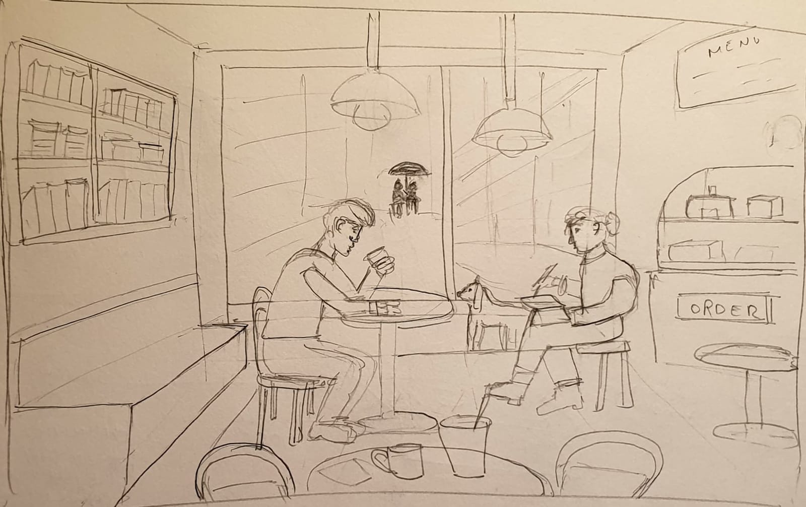 A Rainy Evening at a Cafe — sketch by a DShala UCEED student