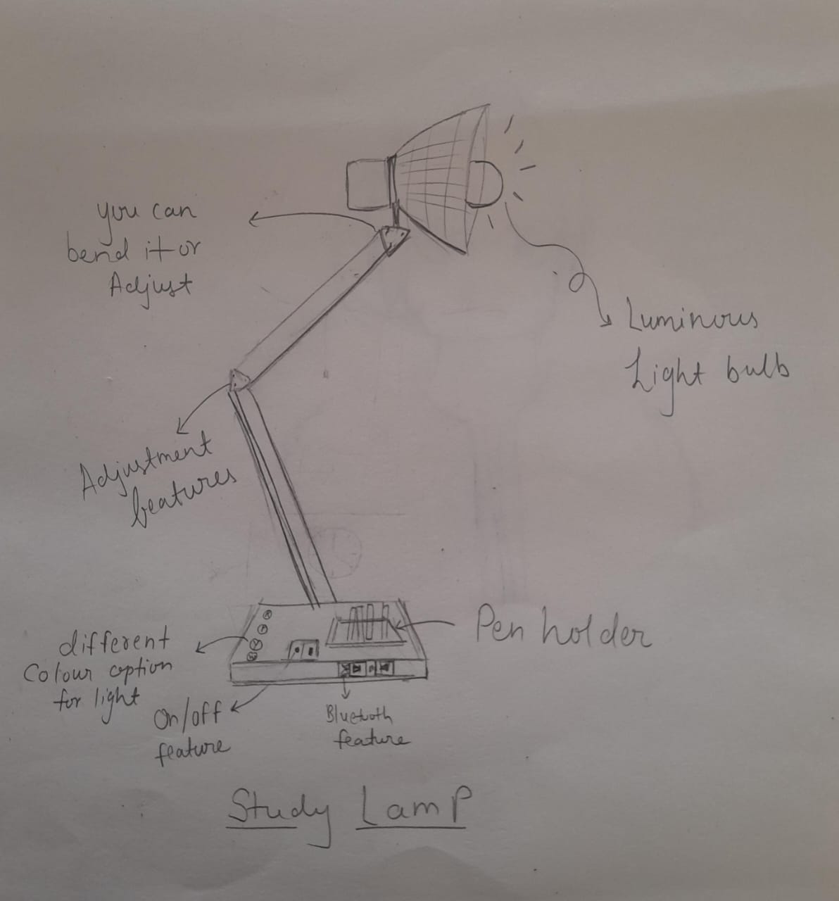 Design a Desk Lamp for Night Readers — sketch by a DShala UCEED student