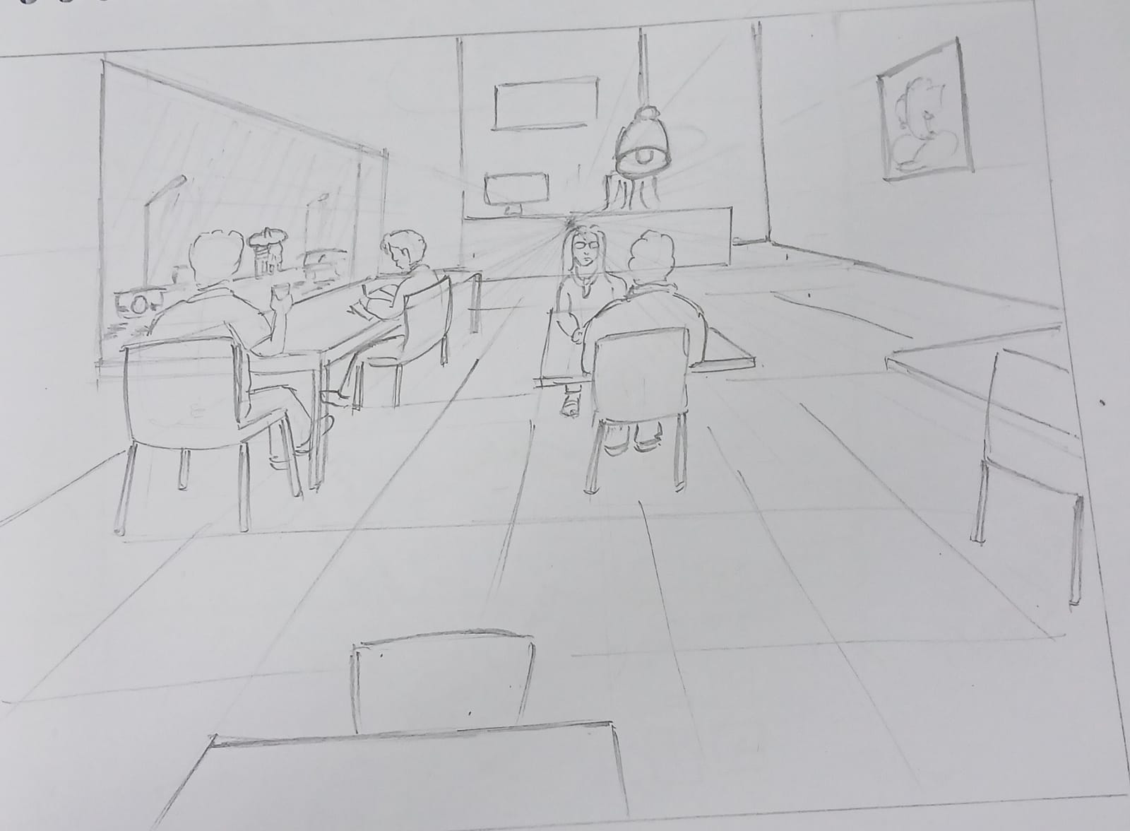 A Rainy Evening at a Cafe — sketch by a DShala UCEED student