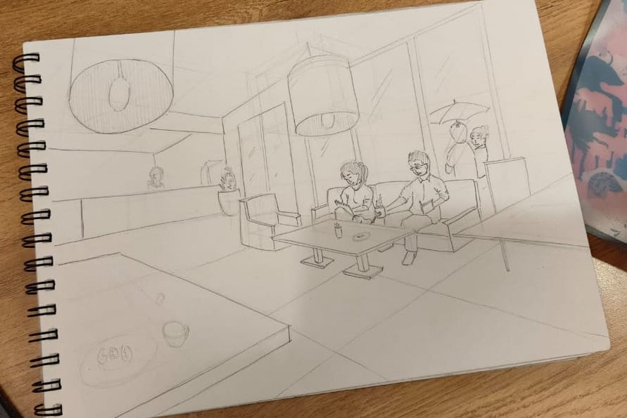 A Rainy Evening at a Cafe — sketch by a DShala UCEED student