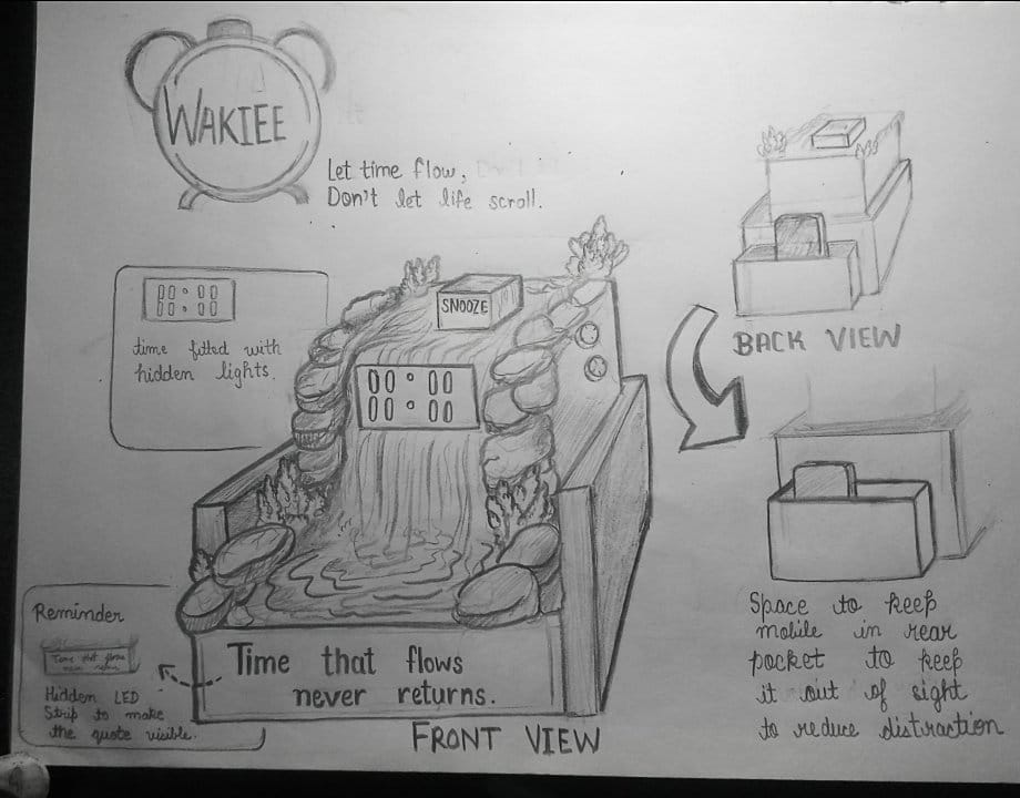 Design a “No-Screen” Alarm Clock for Gen-Z — sketch by a DShala CEED student
