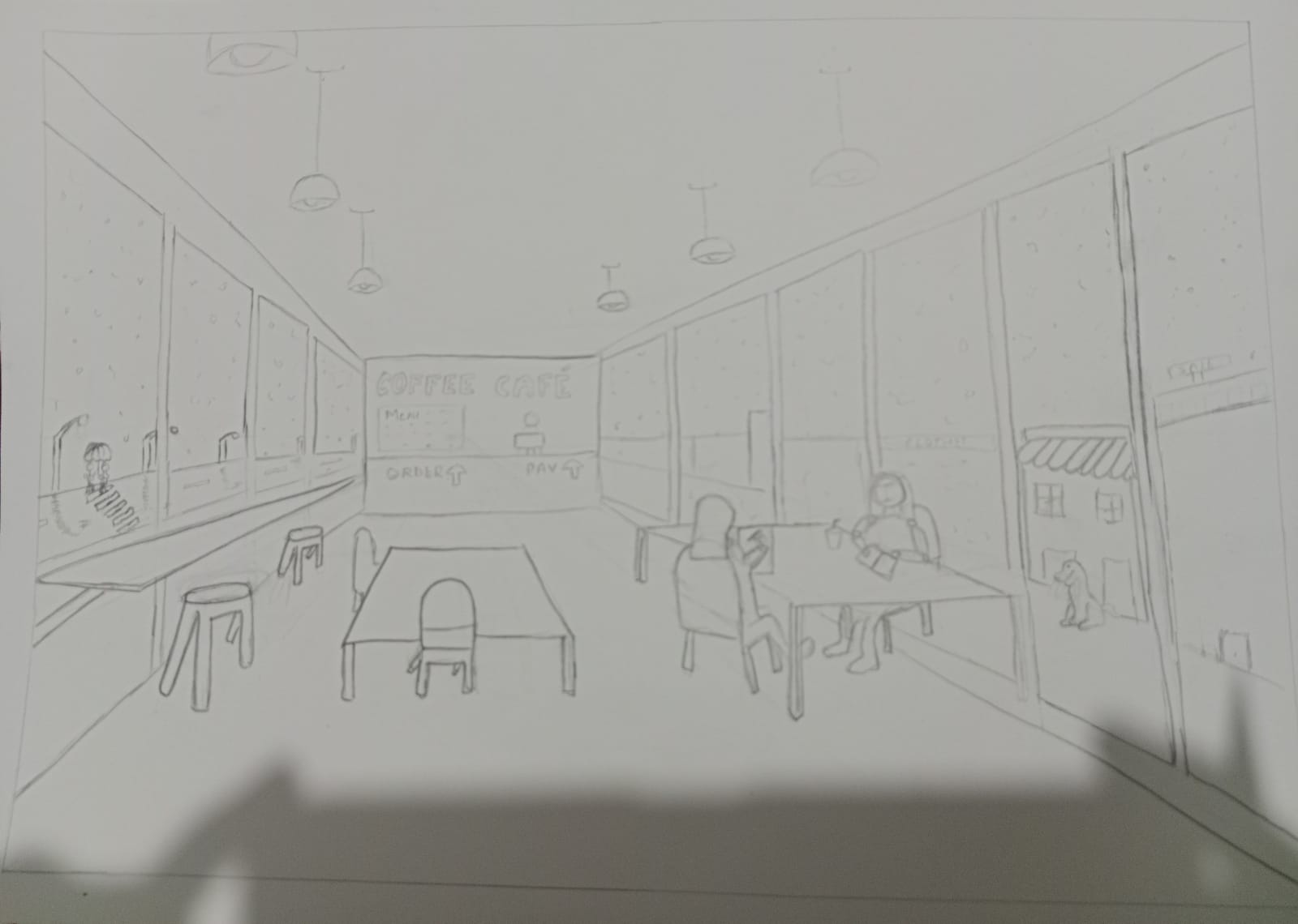 A Rainy Evening at a Cafe — sketch by a DShala UCEED student