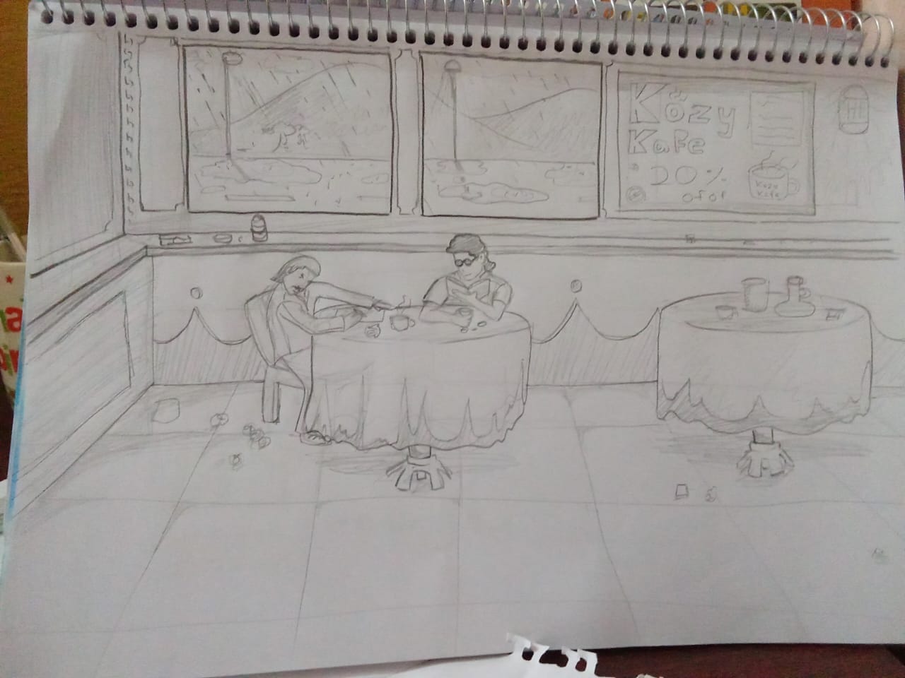 A Rainy Evening at a Cafe — sketch by a DShala UCEED student