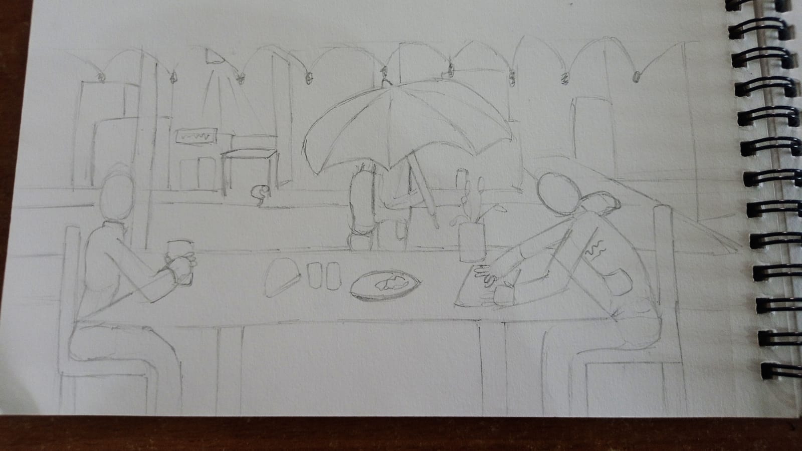 A Rainy Evening at a Cafe — sketch by a DShala UCEED student