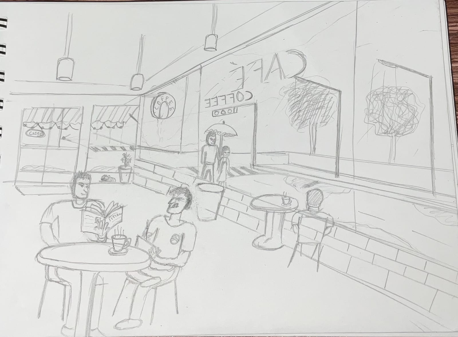 A Rainy Evening at a Cafe — sketch by a DShala UCEED student