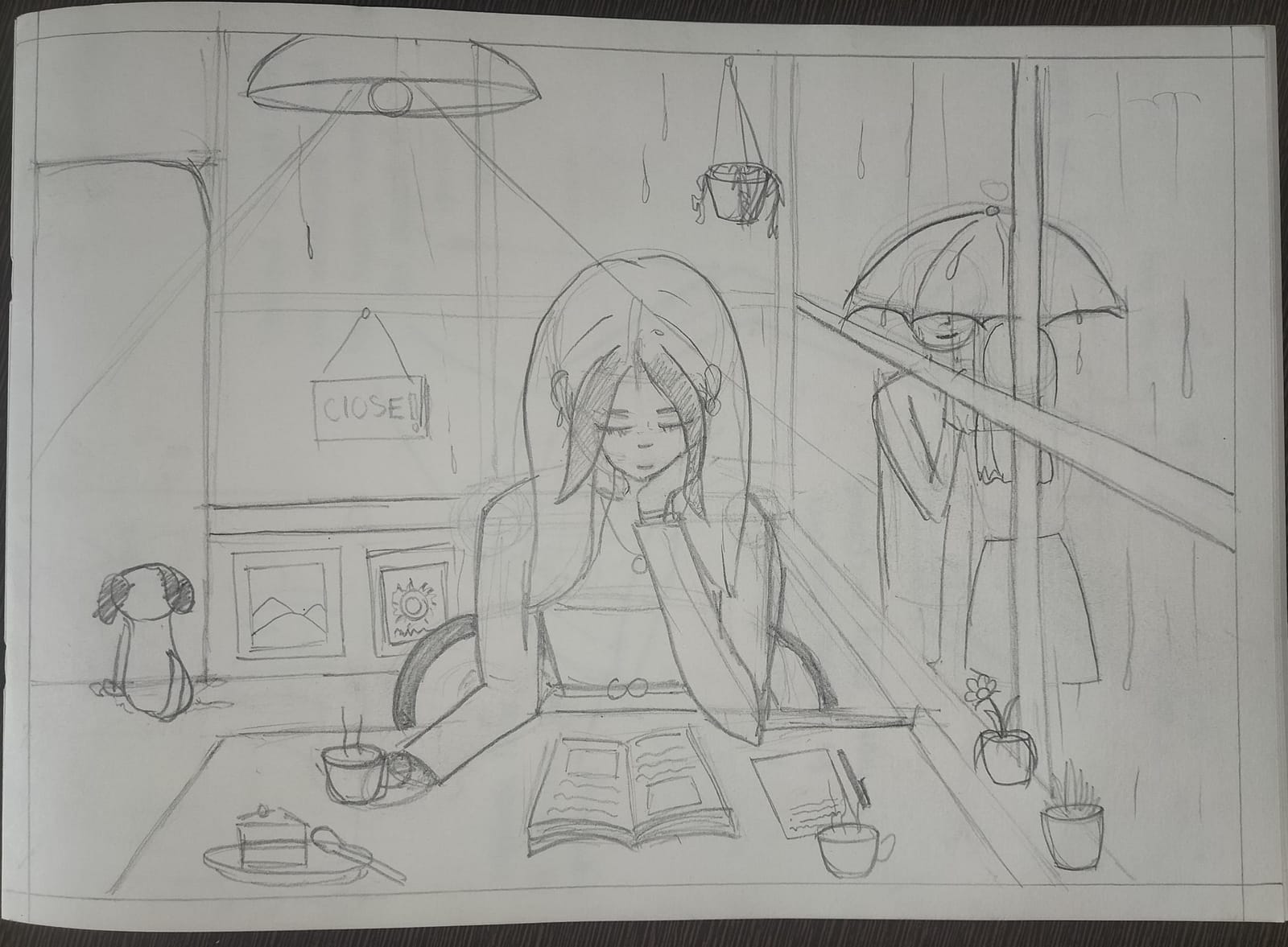 A Rainy Evening at a Cafe — sketch by a DShala UCEED student