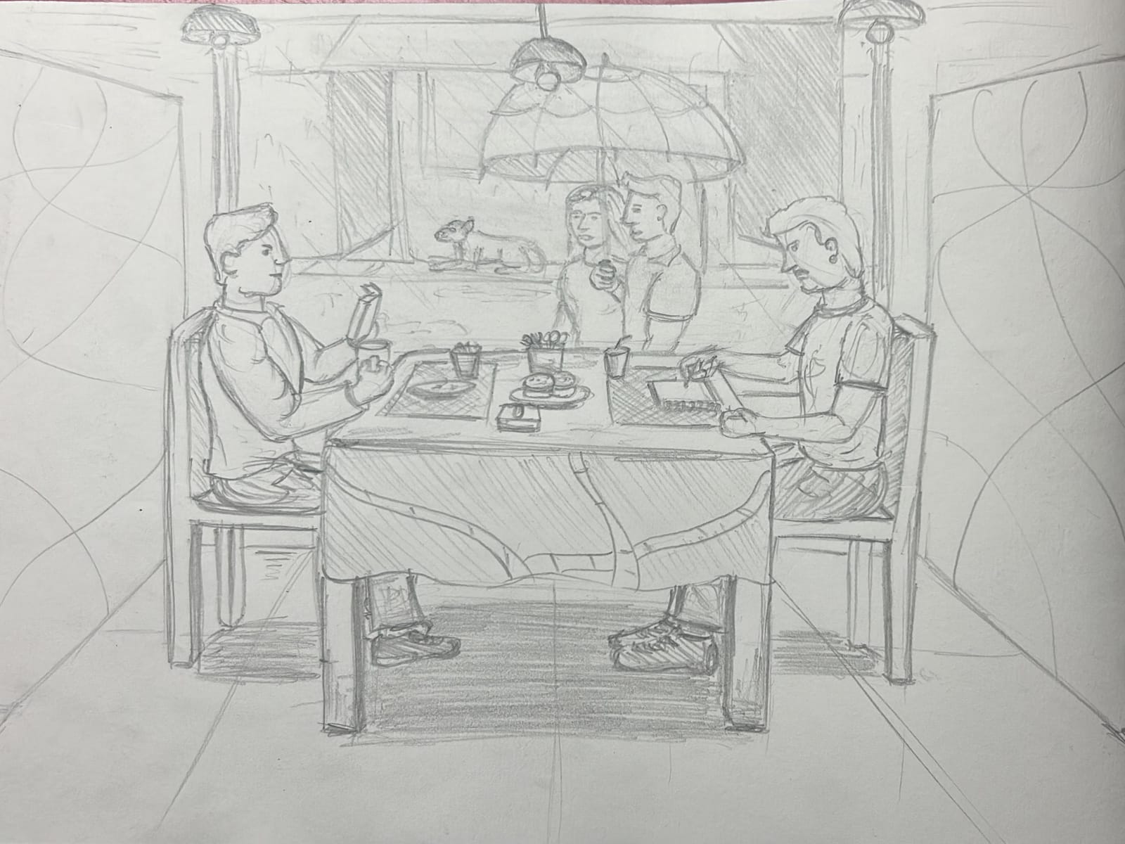 A Rainy Evening at a Cafe — sketch by a DShala UCEED student