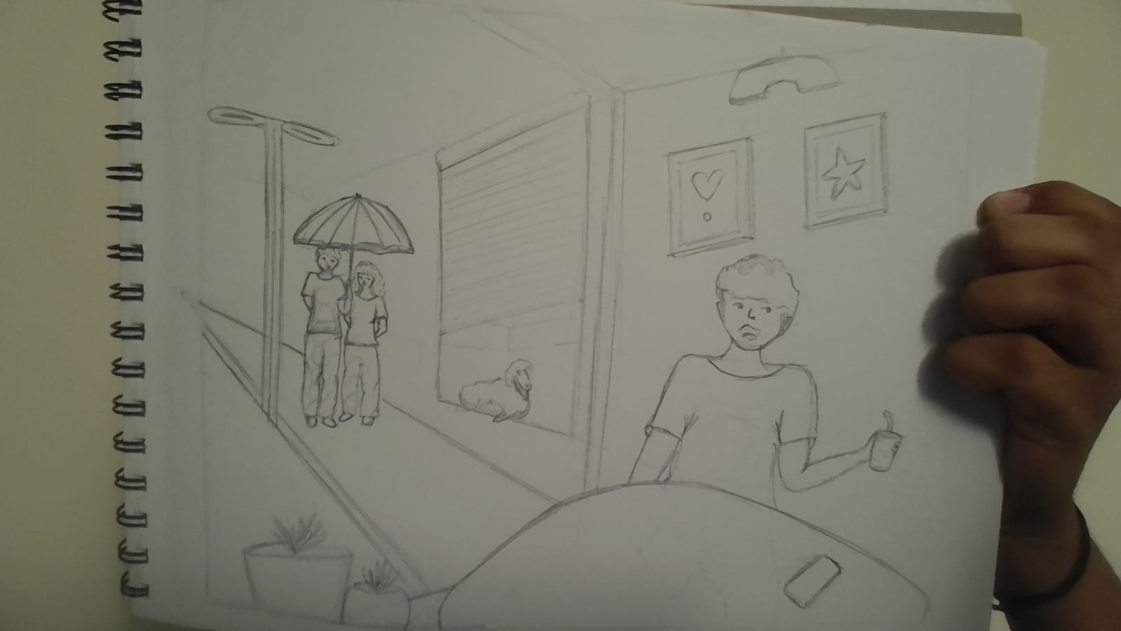 A Rainy Evening at a Cafe — sketch by a DShala UCEED student