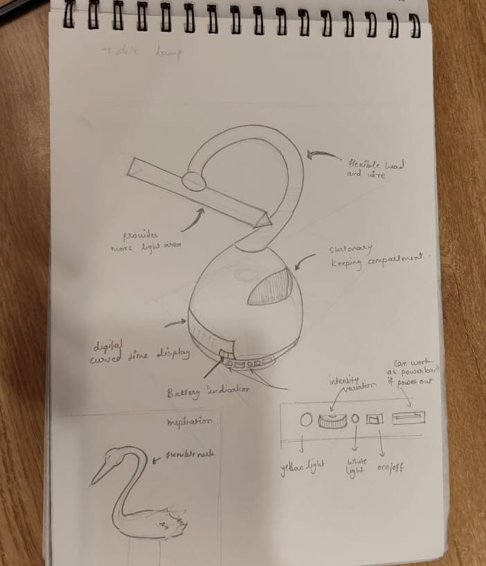 Design a Desk Lamp for Night Readers — sketch by a DShala UCEED student