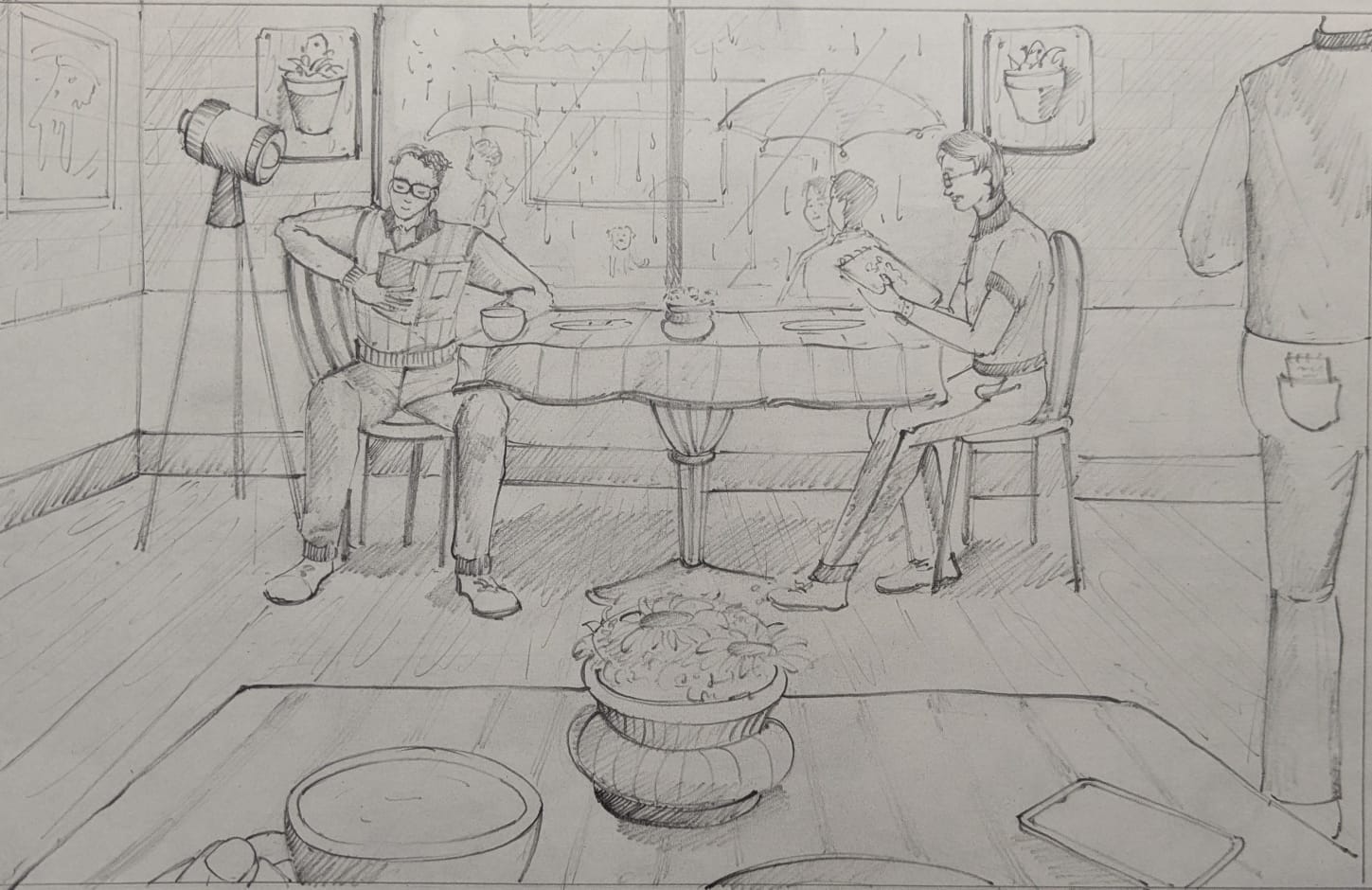 A Rainy Evening at a Cafe — sketch by a DShala UCEED student