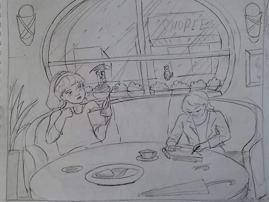 A Rainy Evening at a Cafe — sketch by a DShala UCEED student
