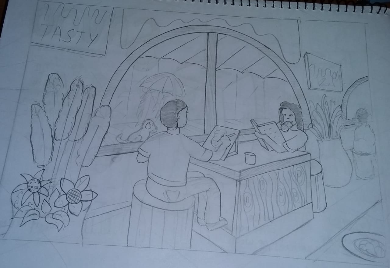 A Rainy Evening at a Cafe — sketch by a DShala UCEED student