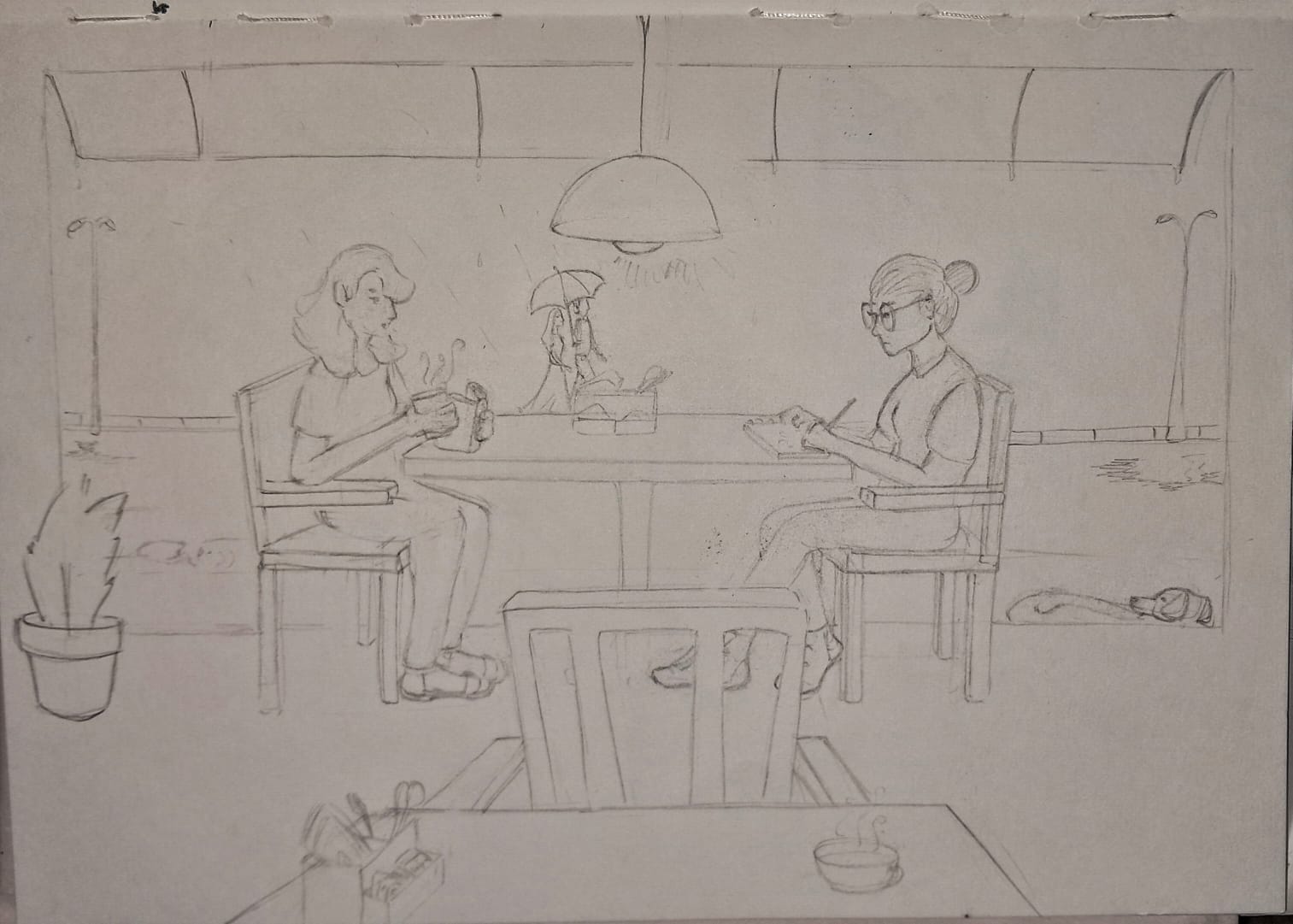 A Rainy Evening at a Cafe — sketch by a DShala UCEED student