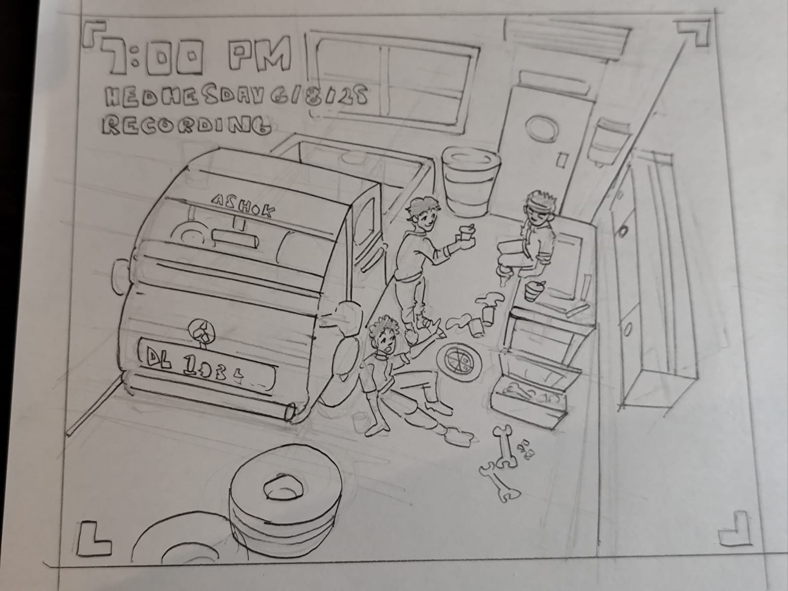 Sketch a garage view from security camera — sketch by a DShala UCEED student