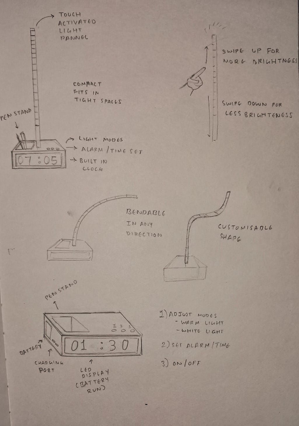 Design a Desk Lamp for Night Readers — sketch by a DShala UCEED student